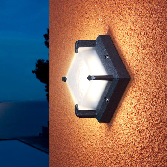Contemporary LED Square Patio Wall Sconce Light in Black with Frosted Glass