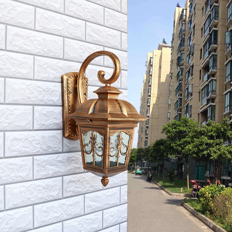 Outdoor Solar Wall Sconce - Lantern Shaped LED Wall Lamp Fixture with Traditional Clear Glass Design