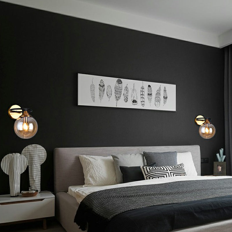 Postmodern Glass Ball Wall Sconce in Brass for Bedroom