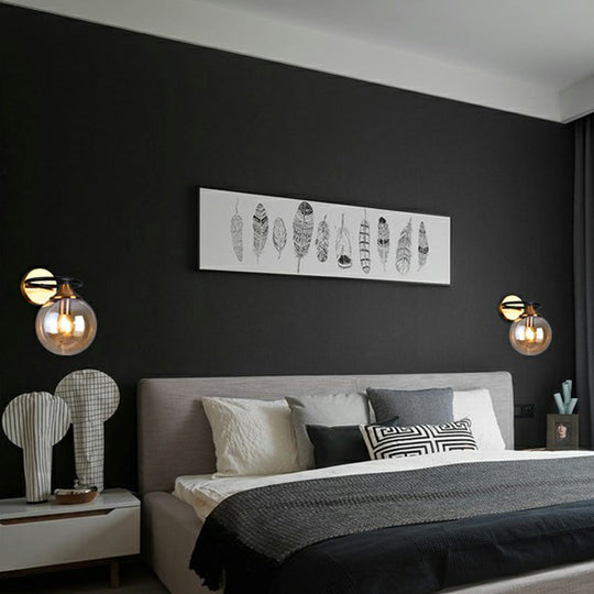 Postmodern Glass Ball Wall Sconce in Brass for Bedroom