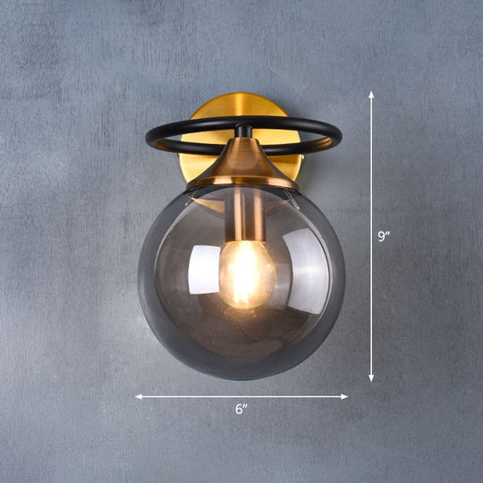 Postmodern Glass Ball Wall Sconce in Brass for Bedroom