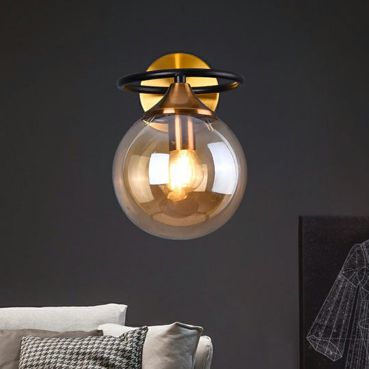 Postmodern Glass Ball Wall Sconce in Brass for Bedroom