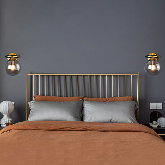 Postmodern Glass Ball Wall Sconce in Brass for Bedroom