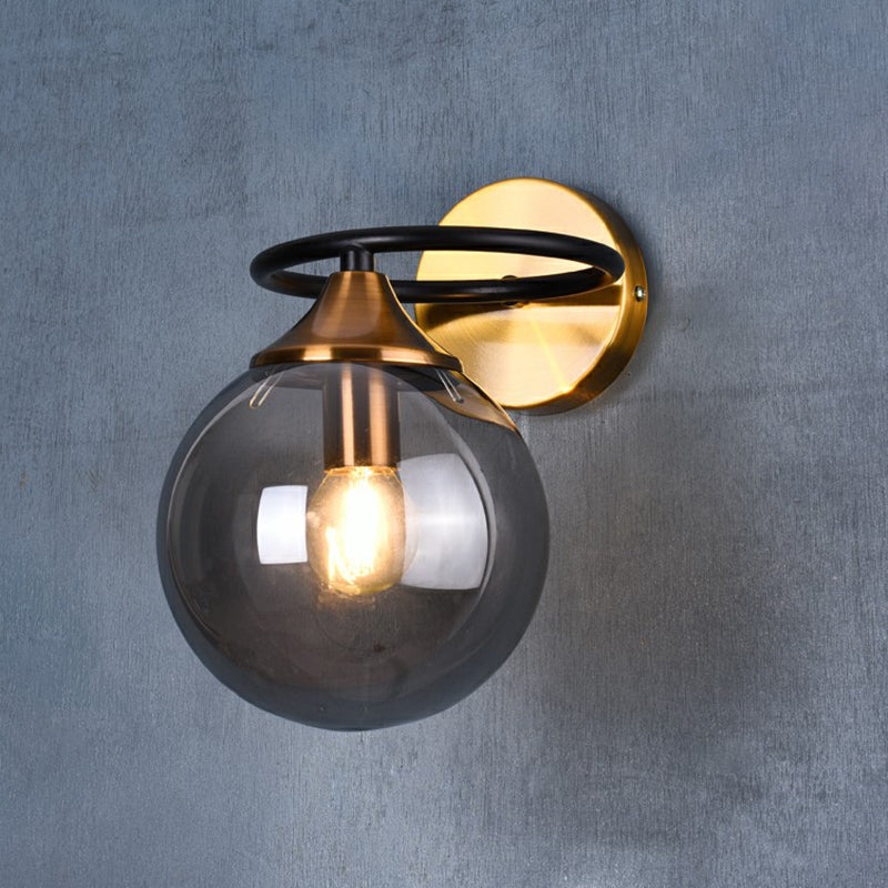 Postmodern Glass Ball Wall Sconce in Brass for Bedroom