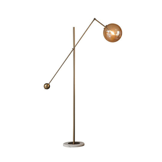 Simplicity 1-Light Bronze Amber Glass Sphere Floor Lamp with Balance Arm