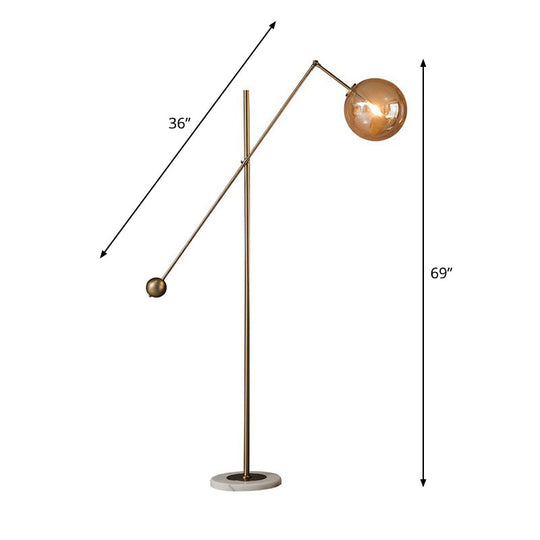 Simplicity 1-Light Bronze Amber Glass Sphere Floor Lamp with Balance Arm