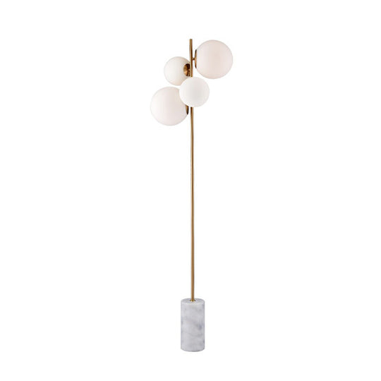 Postmodern 4-Head Floor Light with Brass Globe Stand Up Lamp and White Glass Shade - Ideal for Living Room