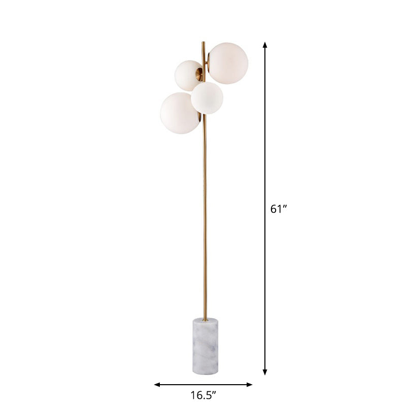 Postmodern 4-Head Floor Light with Brass Globe Stand Up Lamp and White Glass Shade - Ideal for Living Room