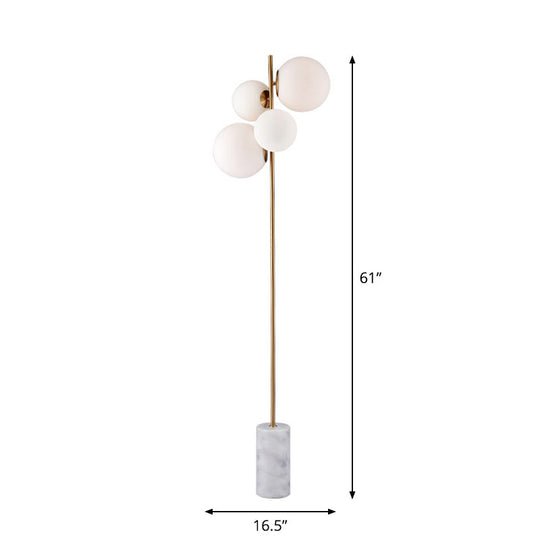 Postmodern 4-Head Floor Light with Brass Globe Stand Up Lamp and White Glass Shade - Ideal for Living Room