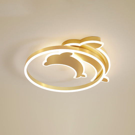 Gold Dolphin & Loop LED Ceiling Light for Kids with Acrylic Shade