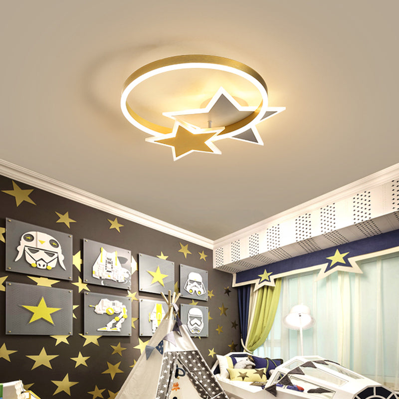 Gold Star and Circle LED Ceiling Flush Mount Light for Kids Room – Childrens Metal Fixture