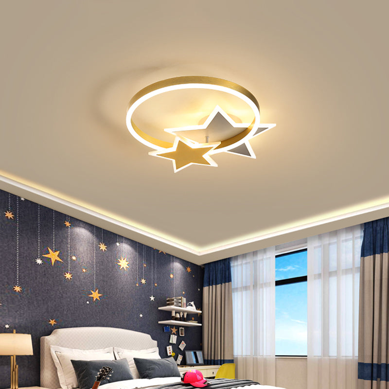 Gold Star and Circle LED Ceiling Flush Mount Light for Kids Room – Childrens Metal Fixture