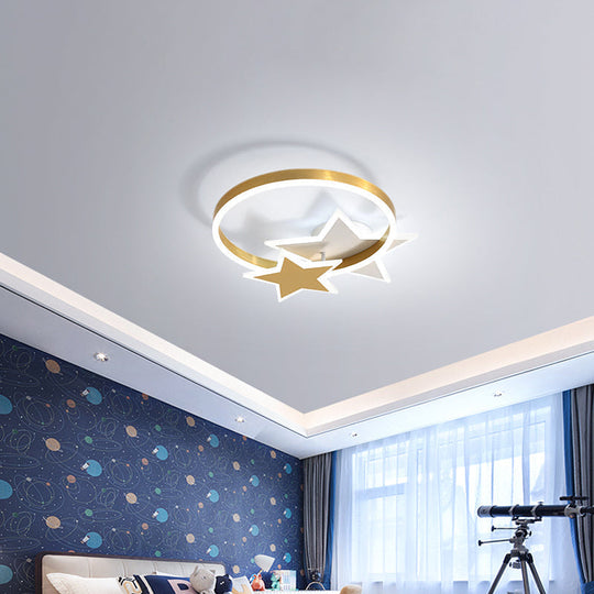 Gold Star and Circle LED Ceiling Flush Mount Light for Kids Room – Childrens Metal Fixture