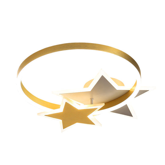 Gold Star and Circle LED Ceiling Flush Mount Light for Kids Room – Childrens Metal Fixture