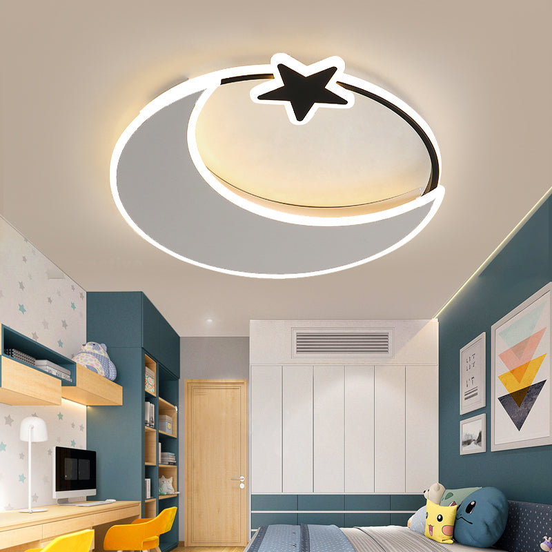 Kids' LED Moon and Star Ceiling Light Fixture - Acrylic Black-White Flush Mount for Bedroom