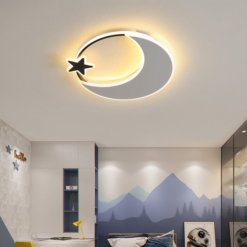 Kids' LED Moon and Star Ceiling Light Fixture - Acrylic Black-White Flush Mount for Bedroom