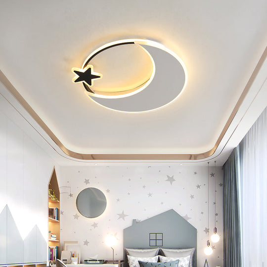 Kids' LED Moon and Star Ceiling Light Fixture - Acrylic Black-White Flush Mount for Bedroom