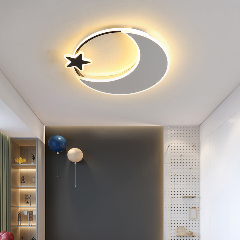 Kids' LED Moon and Star Ceiling Light Fixture - Acrylic Black-White Flush Mount for Bedroom