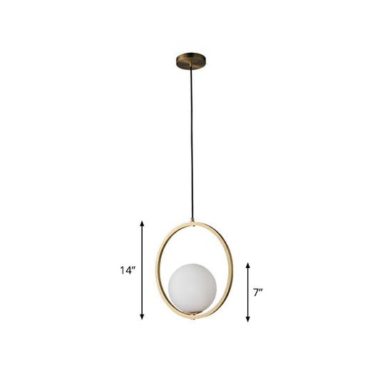Opaque Glass Ball Ceiling Suspension Brass Drop Pendant with Metal Ring