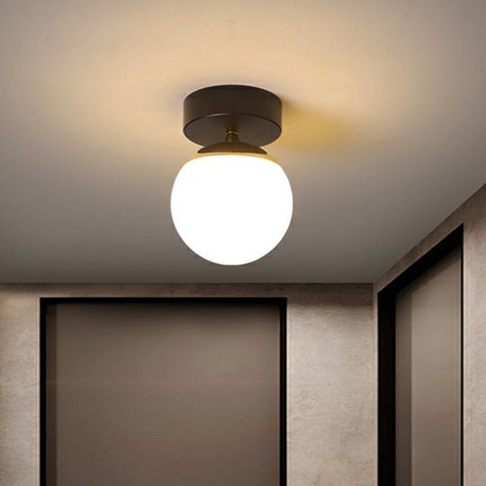 Black Glass Flushmount Ceiling Light Fixture with Sphere Design and 1 Bulb for Aisle