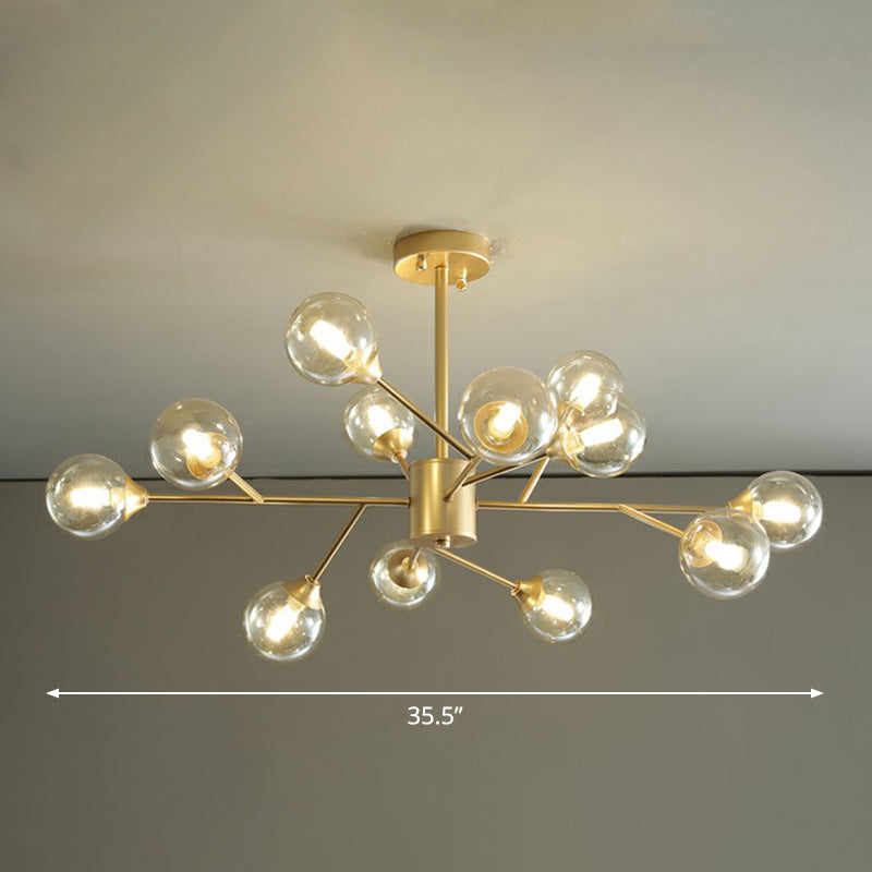Contemporary Gold Branch Chandelier: Clear Glass Pendant Lamp for Bedroom Lighting