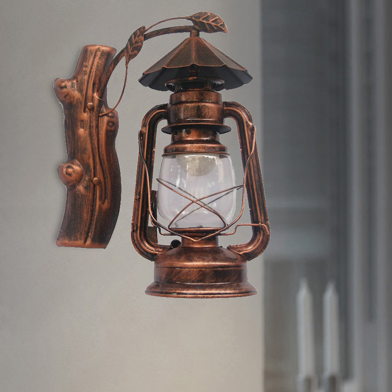 Coastal Black/Bronze/Copper Kerosene Wall Lighting: Outdoor Sconce Light with Clear Glass – 1 Light Fixture