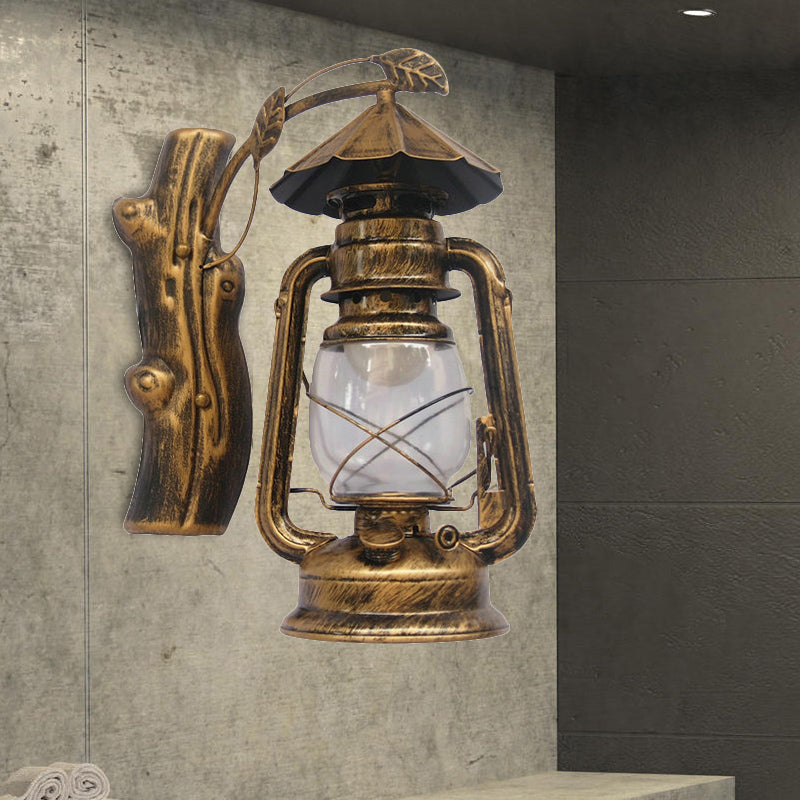 Coastal Black/Bronze/Copper Kerosene Wall Lighting: Outdoor Sconce Light with Clear Glass – 1 Light Fixture