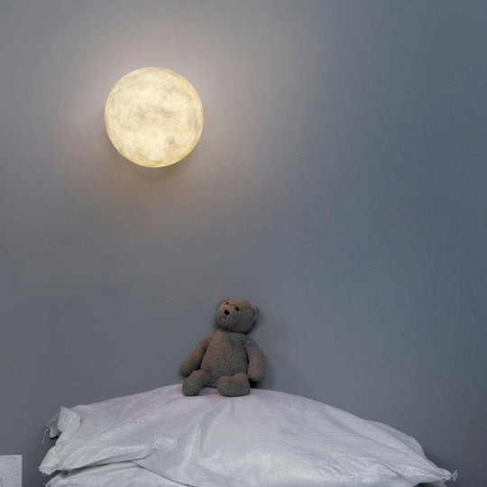 Art Deco LED Sconce Light: White Moon Flush Mount Wall Fixture with Resin Shade