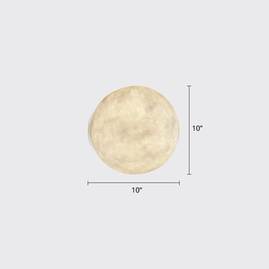 Art Deco LED Sconce Light: White Moon Flush Mount Wall Fixture with Resin Shade