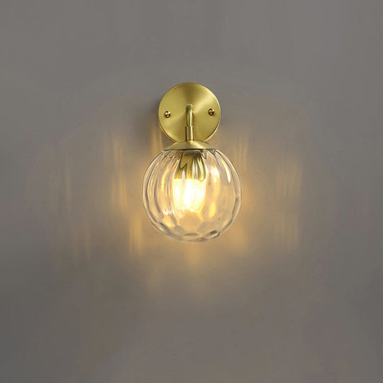 Minimalist Clear Ripple Glass Ball Wall Light: Brass Sconce Fixture for Dining Room