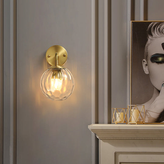 Minimalist Clear Ripple Glass Ball Wall Light: Brass Sconce Fixture for Dining Room