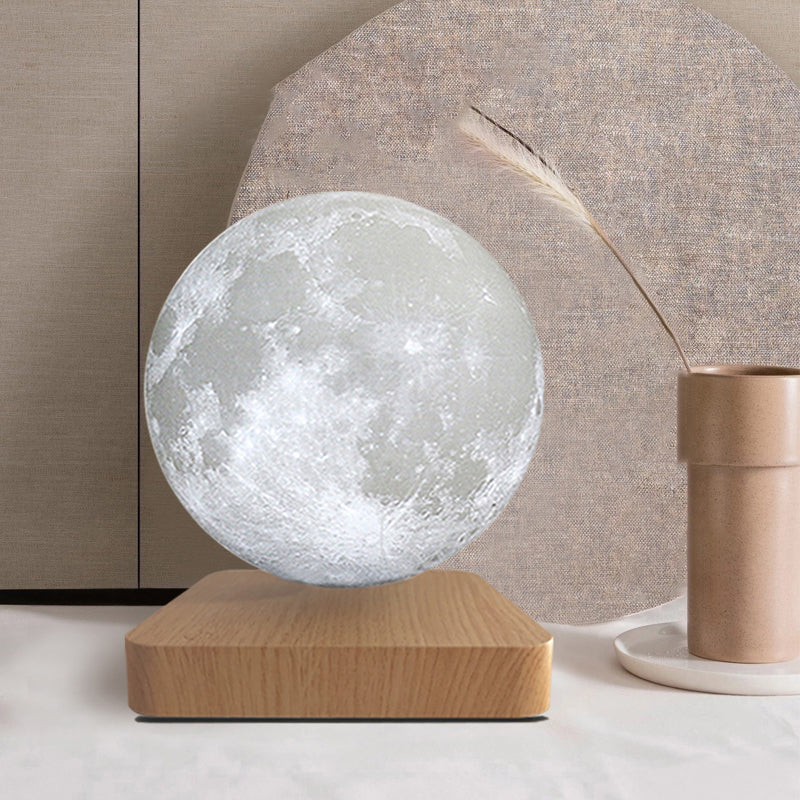 White Plastic Moon LED Nightstand Lamp for Child's Room - Decorative Maglev Table Light
