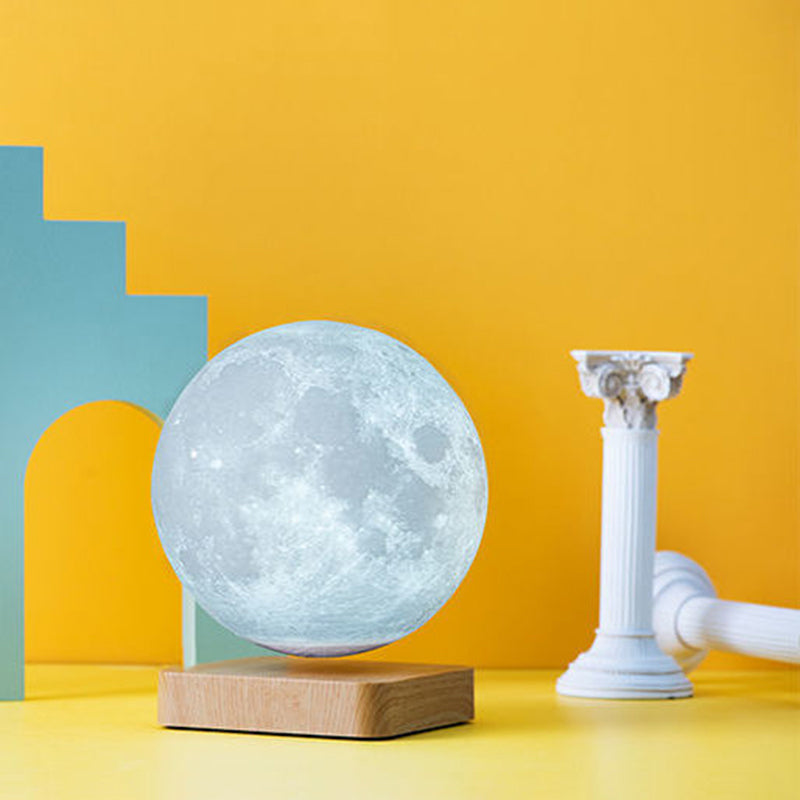 White Plastic Moon LED Nightstand Lamp for Child's Room - Decorative Maglev Table Light