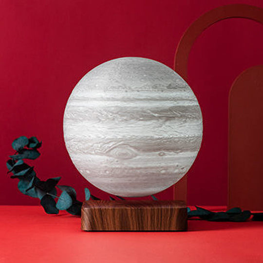 Kids Moon Sphere Maglev Table Lamp - Plastic Bedside LED Night Light in White-Wood