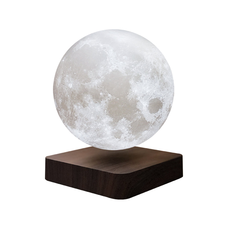 Kids Moon Sphere Maglev Table Lamp - Plastic Bedside LED Night Light in White-Wood