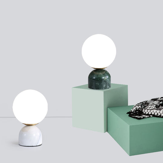 Ivory Glass Nightstand Light - Nordic Table Lamp with Marble Pedestal