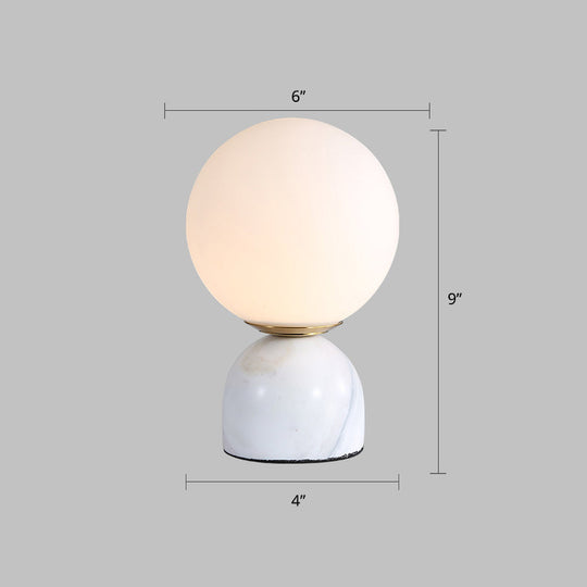 Ivory Glass Nightstand Light - Nordic Table Lamp with Marble Pedestal