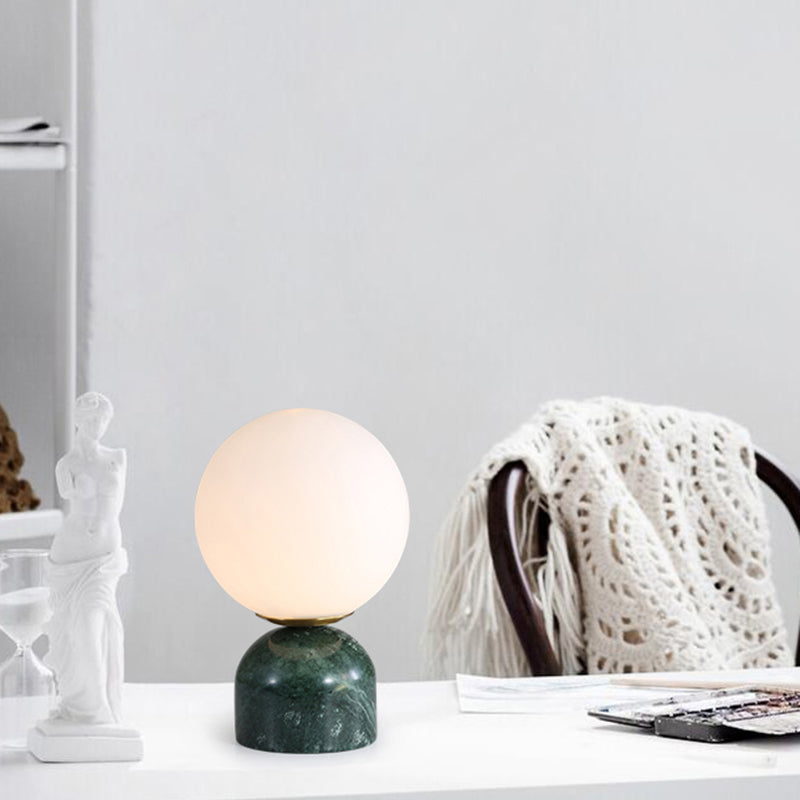 Ivory Glass Nightstand Light - Nordic Table Lamp with Marble Pedestal