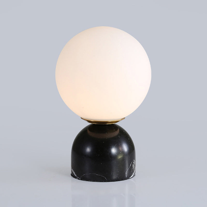 Ivory Glass Nightstand Light - Nordic Table Lamp with Marble Pedestal