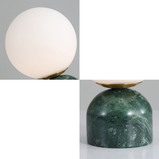 Ivory Glass Nightstand Light - Nordic Table Lamp with Marble Pedestal