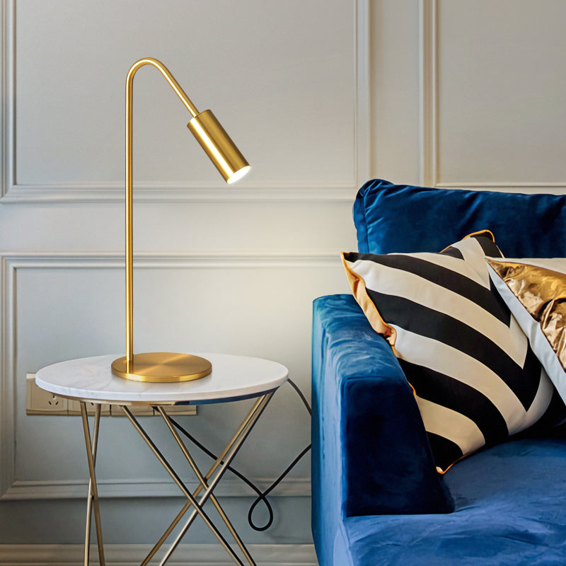 Modern LED Brass Table Lamp for Living Room - Bend Metallic Nightstand Lighting
