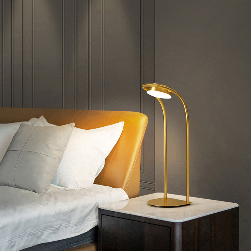 Modern LED Brass Table Lamp for Living Room - Bend Metallic Nightstand Lighting