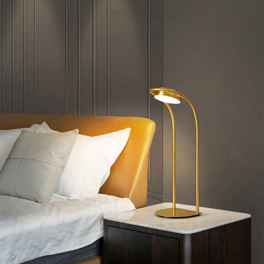 Modern LED Brass Table Lamp for Living Room - Bend Metallic Nightstand Lighting