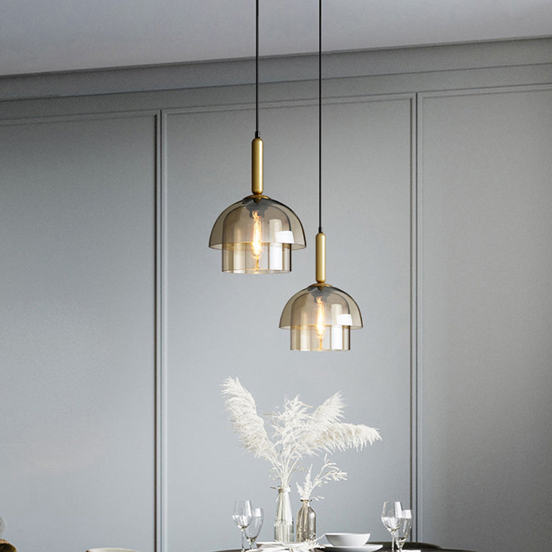 Postmodern Cognac Glass Pendant Light Fixture - Brass, 3-Shade, 1 Bulb - Ideal for Dining Room Hanging