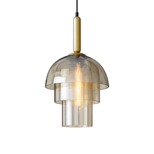 Postmodern Cognac Glass Pendant Light Fixture - Brass, 3-Shade, 1 Bulb - Ideal for Dining Room Hanging