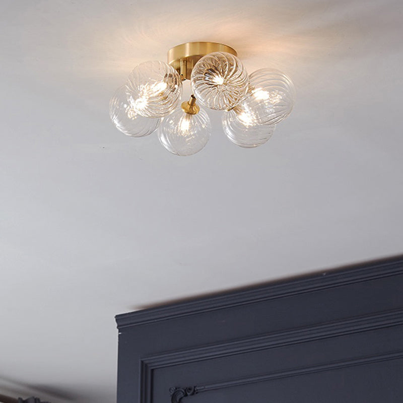 Modern Brass Semi-Flush Ceiling Light with Clear Twist Glass for Dining Room Lighting
