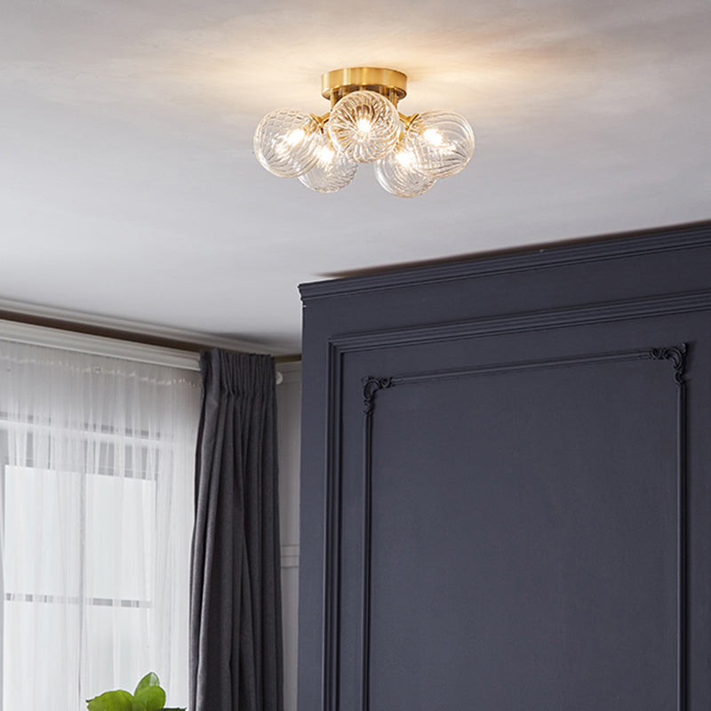 Modern Brass Semi-Flush Ceiling Light with Clear Twist Glass for Dining Room Lighting