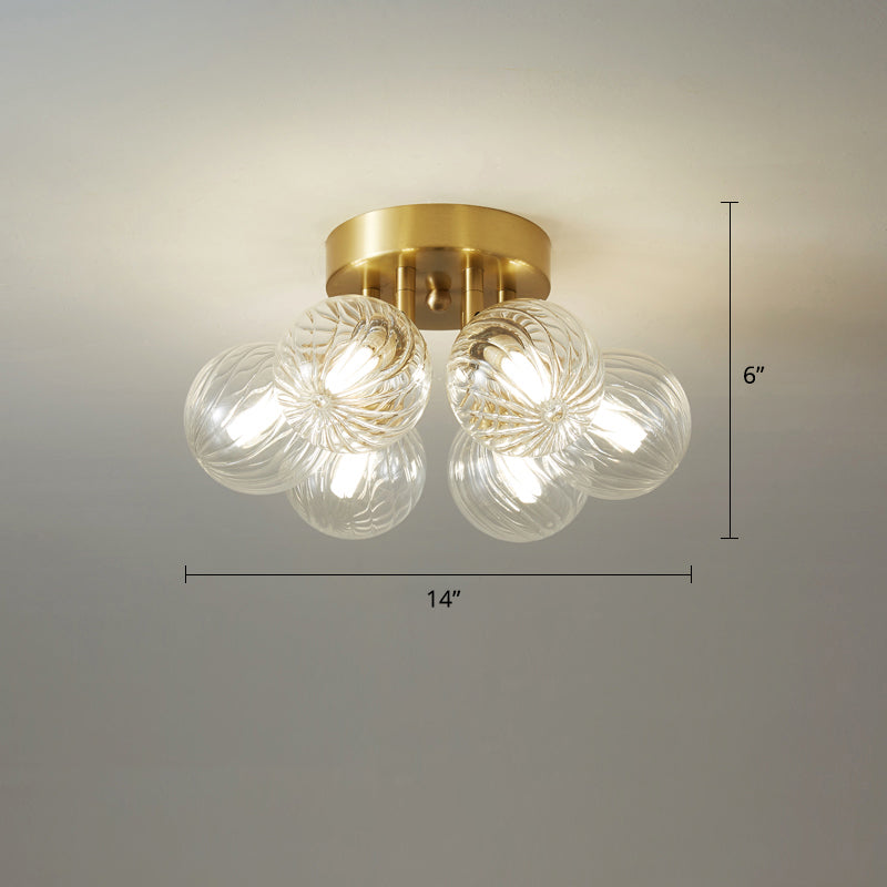 Modern Brass Semi-Flush Ceiling Light with Clear Twist Glass for Dining Room Lighting