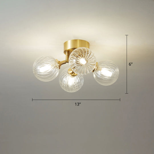 Modern Brass Semi-Flush Ceiling Light with Clear Twist Glass for Dining Room Lighting