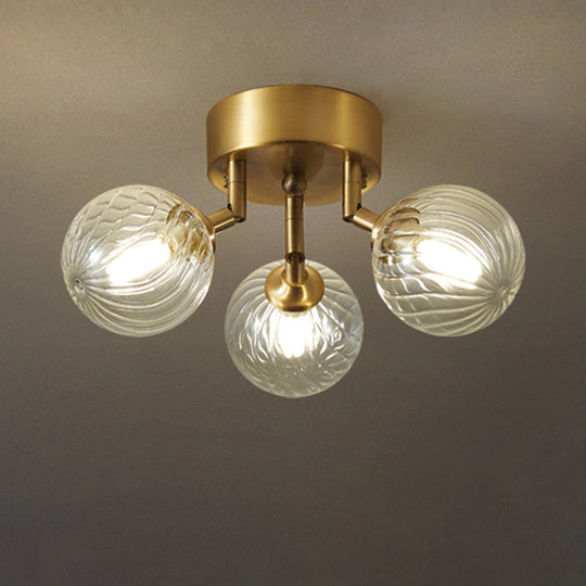 Modern Brass Semi-Flush Ceiling Light with Clear Twist Glass for Dining Room Lighting